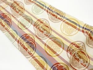 縞・丸紋に葵・鳥・桐模様織出し名古屋帯